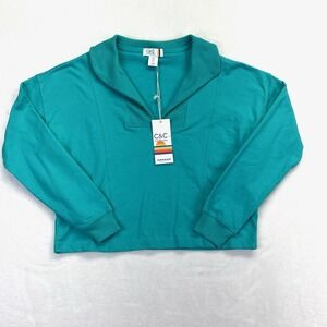 C&C California Pullover Women S Teal Nautical Shawl Collar Cropped Sweatshirt